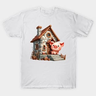 Cute Little Piggy in a house made of stone T-Shirt